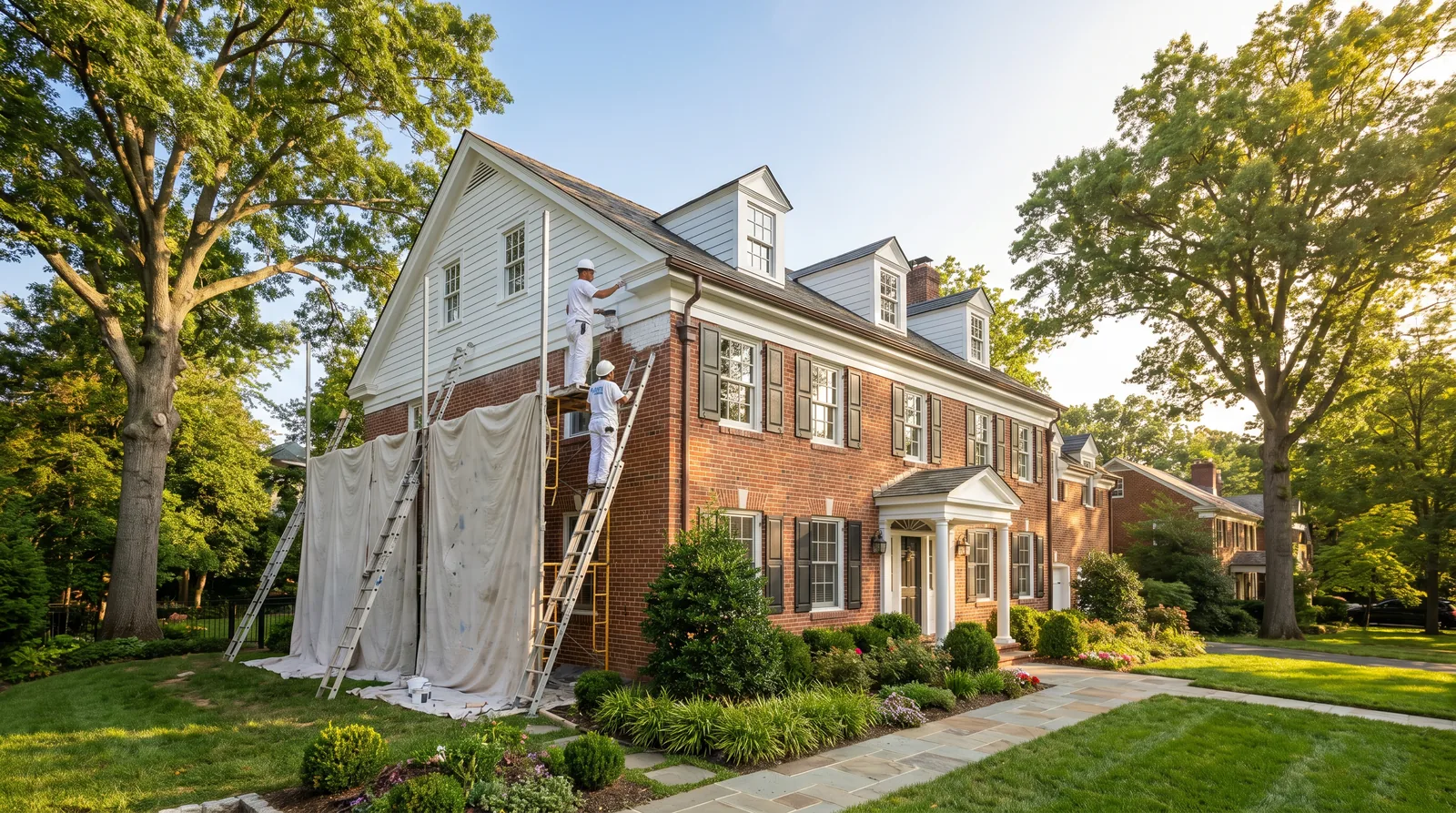 Washington DC colonial home exterior being professionally painted